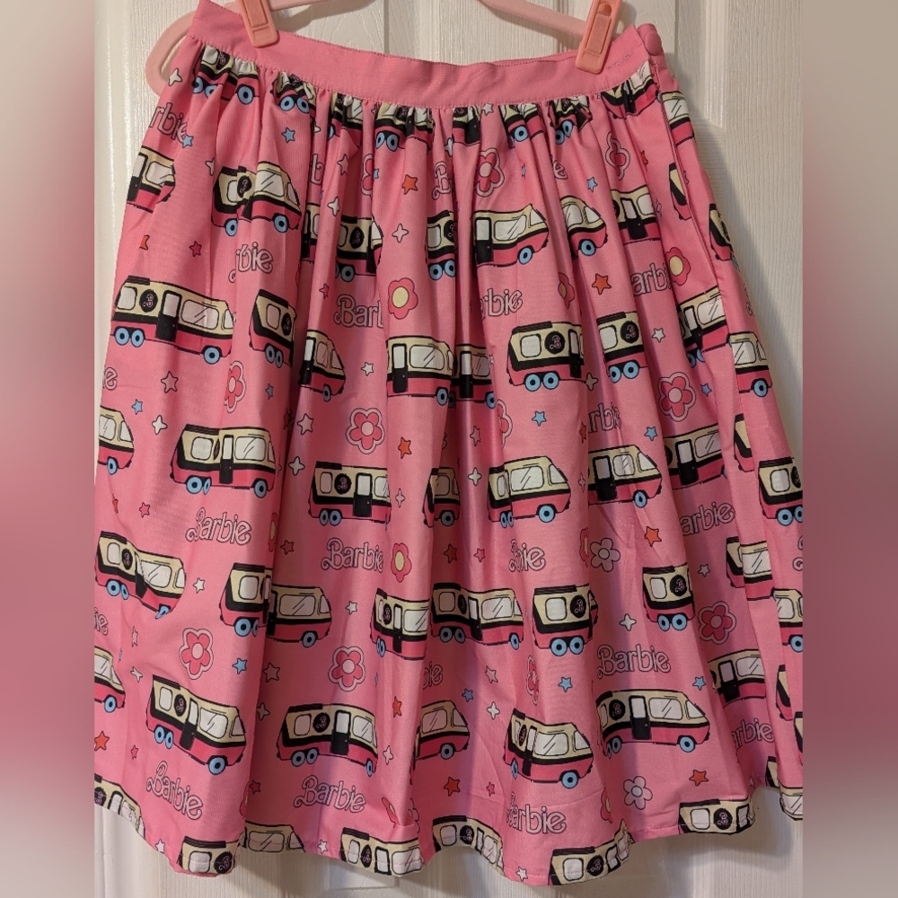 Barbie x Unique Vintage 1970s Pink Barbie Bus Gellar Swing Skirt - L/10-12 - Picture 4 of 8